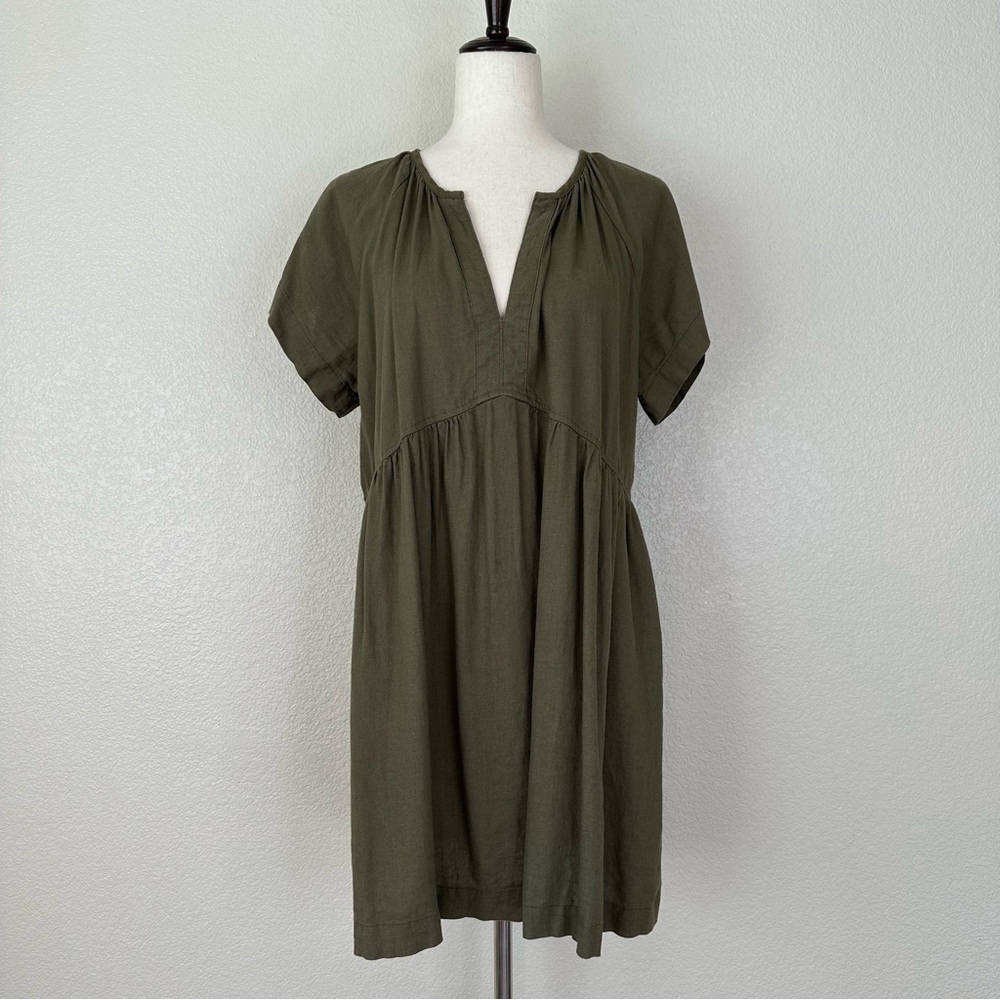 Universal Thread Linen Blend Olive Green Short Sleeves Shift Dress, Sz Large